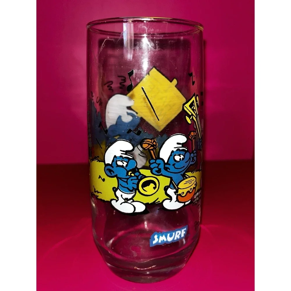 Vintage GROUCHY‎ Smurf Peyo Wallace Berrie 1982 Drinking Glass Cup Tumbler